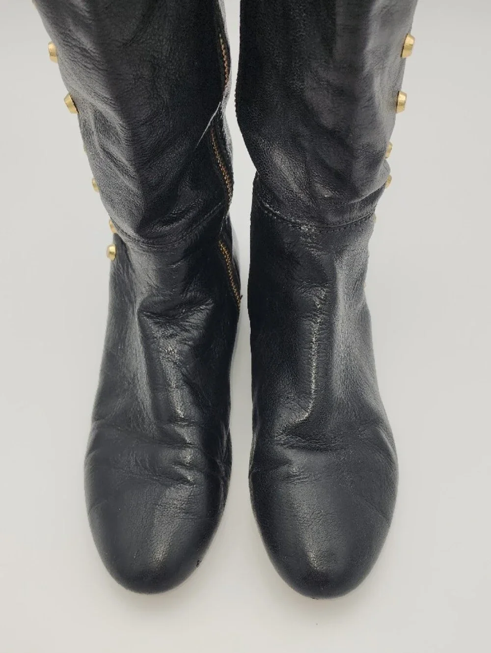 Michael Kors Black Leather Over-the-Knee Boots with Gold Studs